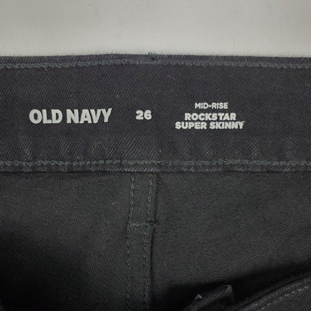 Old Navy Womens Mid Rise Rockstar Super Skinny Jeans Black Size 26-Plus 48X30 - Picture 5 of 8